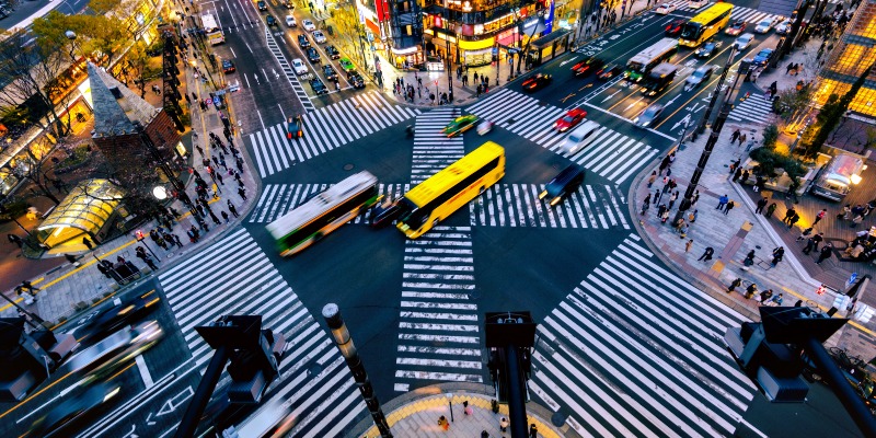 Aerial view of intersection in Ginza