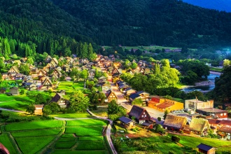 Shirakawago, Japan at twilight in the summer season