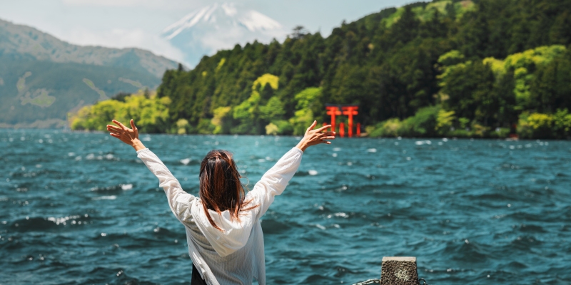 exploring Hakone with Mount Fuji in background
