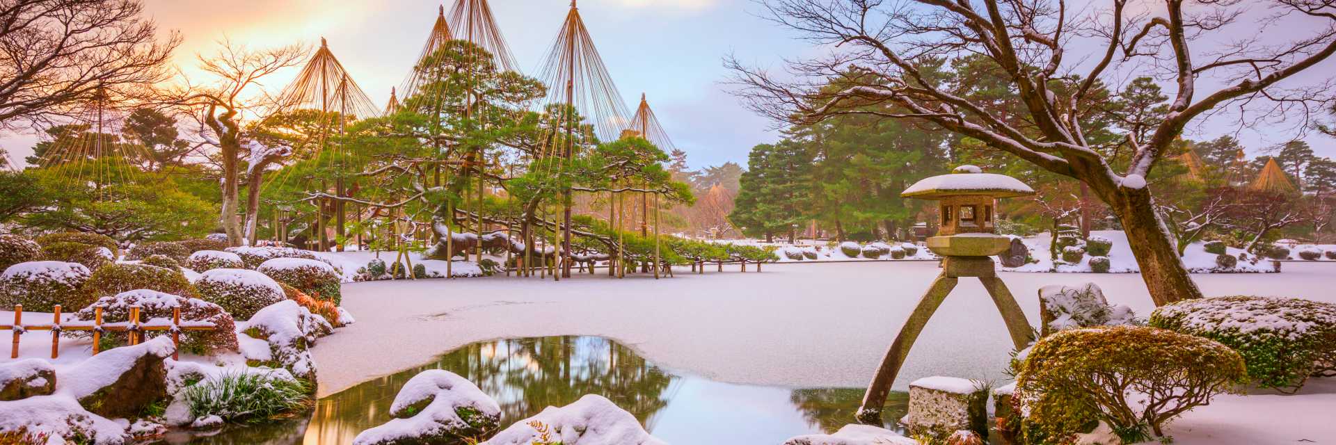 Kanazawa, Japan dawn winter at Kenrokuen Gardens