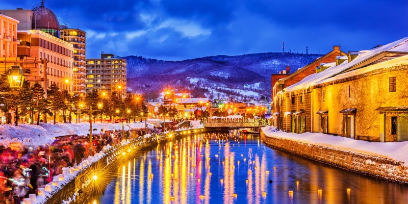 Otaru, Japan historic canals during the winter illumination