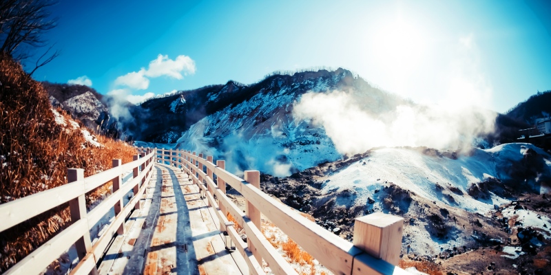 view of Noboribetsu Jigokudani or Hell Valley in winter seasonal at Hokkaido