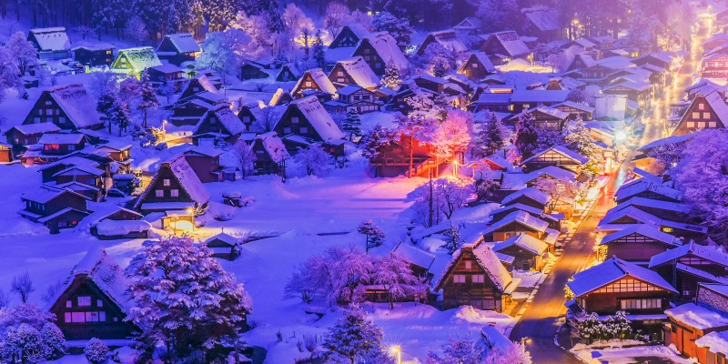 Shirakawa-go and Gokayama at Winter Snow Twilight