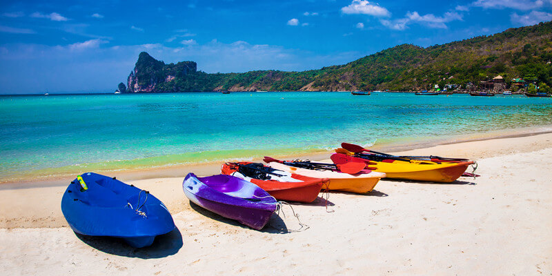 Colorful-Kayaks-at-Beach-on-Phi-Phi